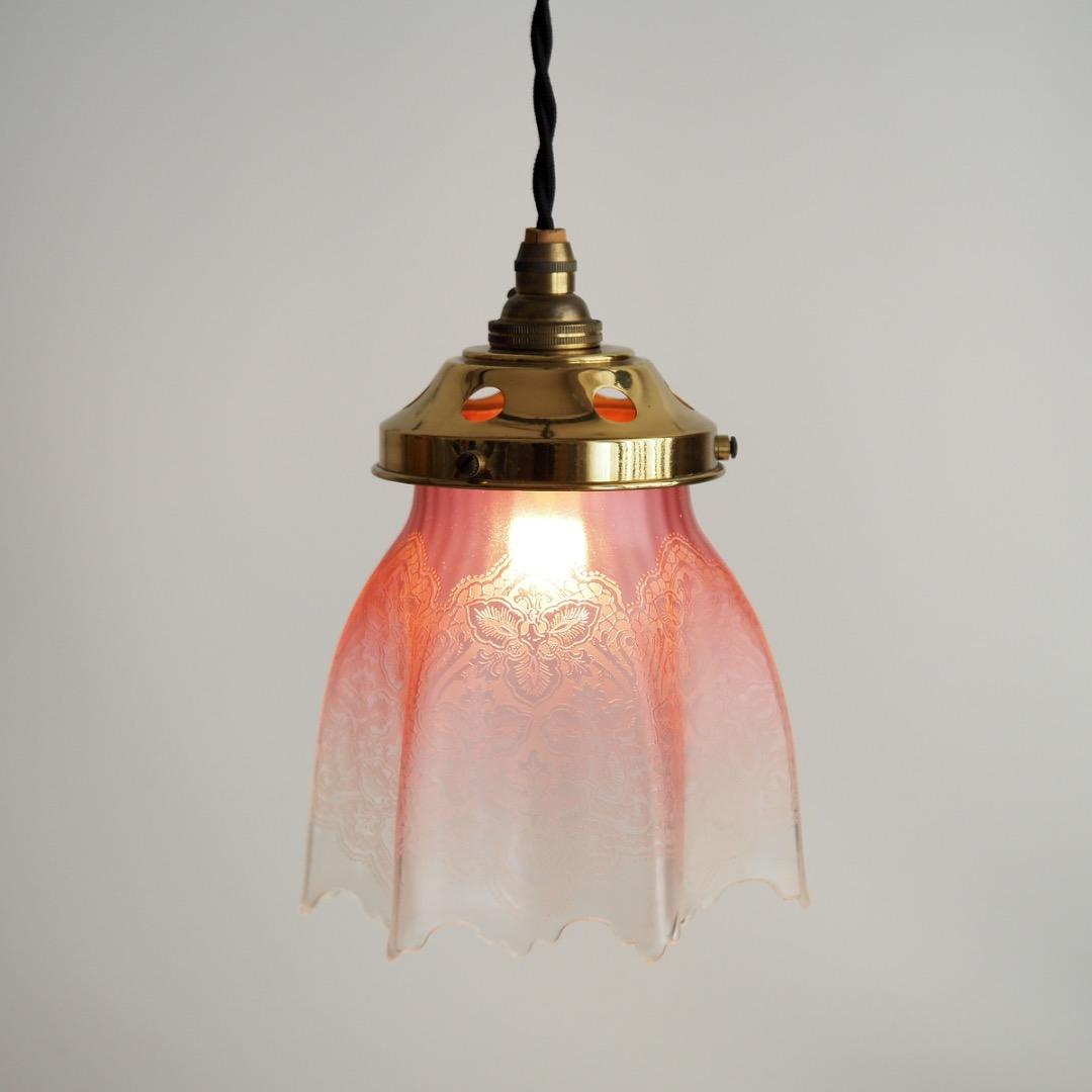 シェードランプ 天吊ランプ エッチング / アンティーク 英国製