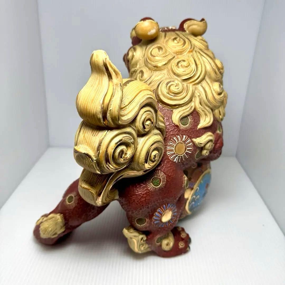 九谷焼 獅子 シーサー 玉乗り まり 金彩 骨董品 陶器製 伝統工芸 縁起物