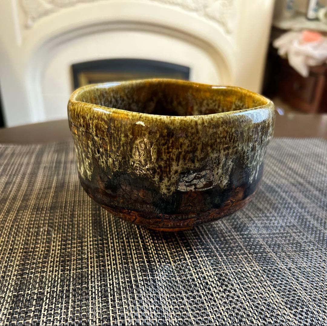楽茶碗　大樋焼　茶道具　飴釉　讃あり　楽印
