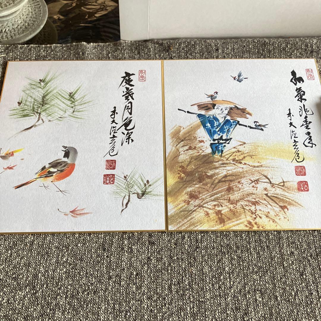 前大徳玄道　禅画　花鳥図　二十四節気　色紙画