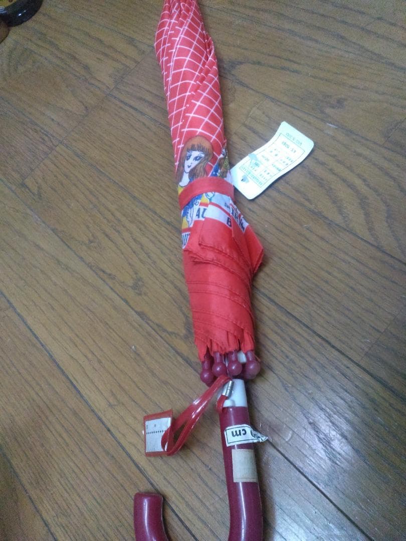 ②レトロ　昭和の傘　女の子　赤　50cm　未使用　未開封　アンティーク　可愛いな