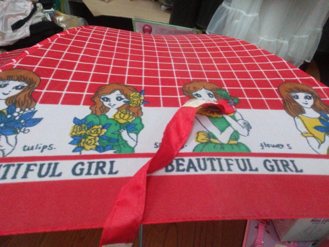 ②レトロ　昭和の傘　女の子　赤　50cm　未使用　未開封　アンティーク　可愛いな