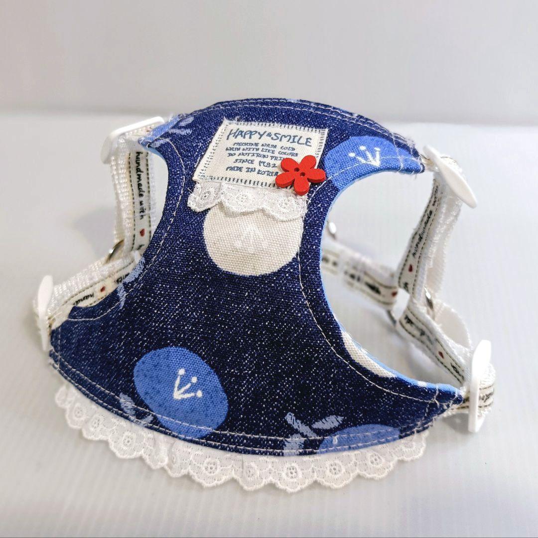 小型犬用 ハーネス Mサイズ ハンドメイド 北欧風 花柄 デニム