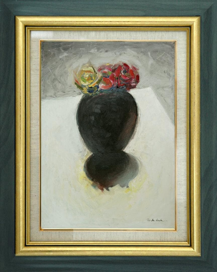 油絵 菅家令子 絵 絵画 インテリア 額付(白) uF6-071002 ばら 花