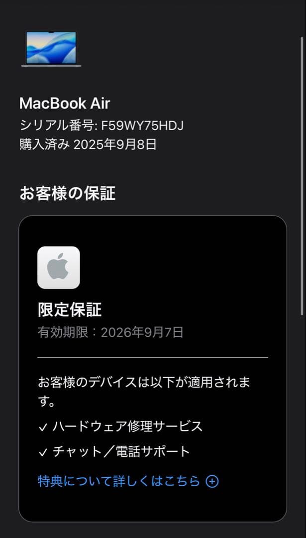 MacBook Air 15インチ M4 16GB 256GB 新品同様