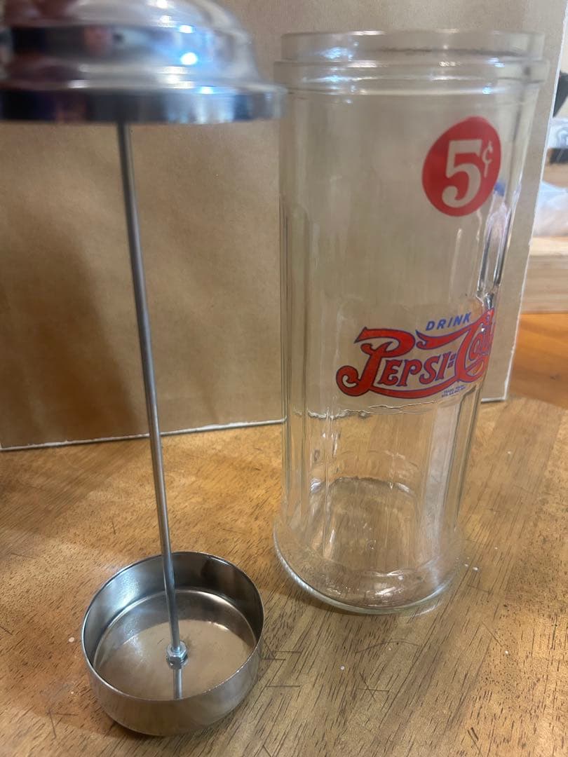 Pepsi-Cola ガラスシェイカー 5セント　ストローディスペンサー