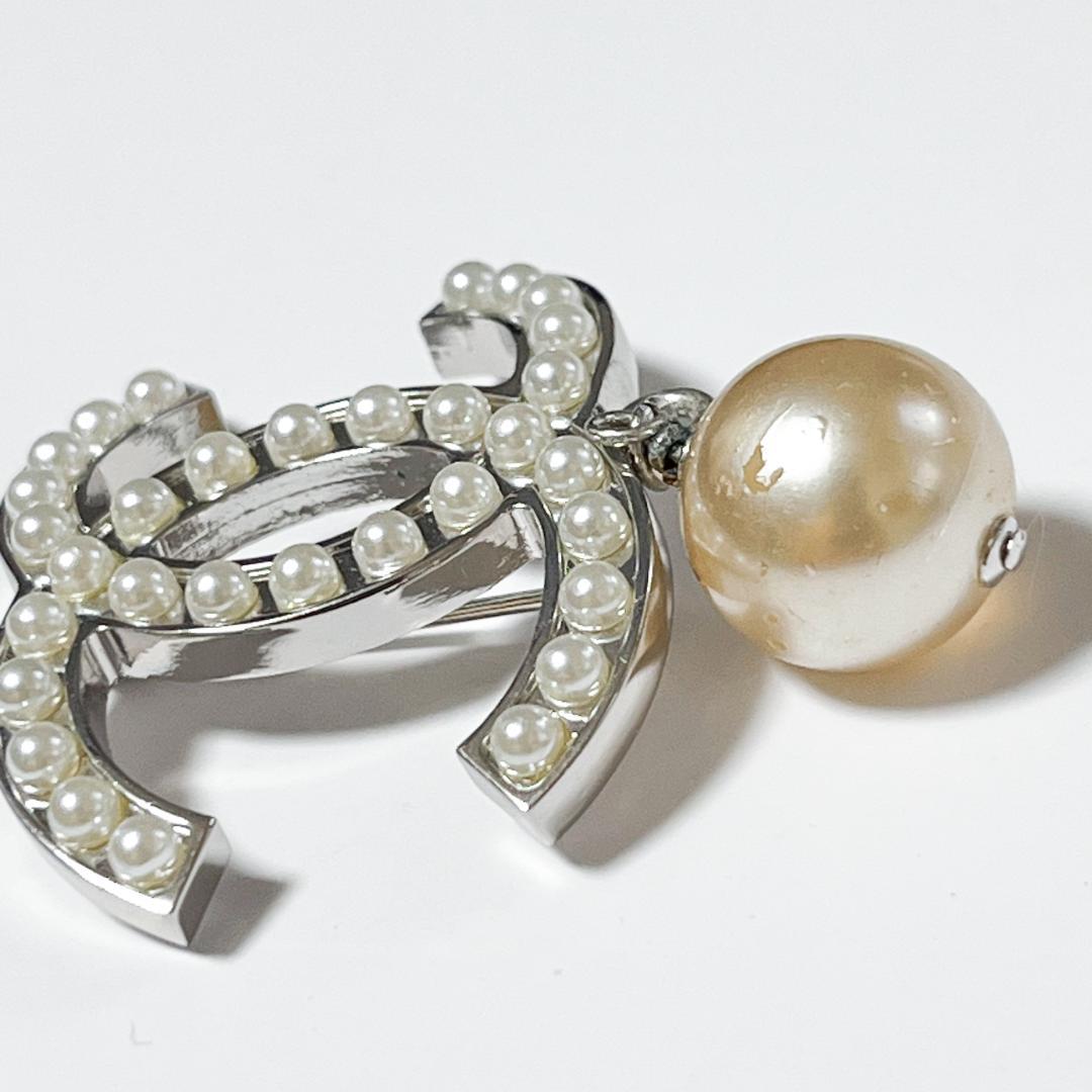 美品★シャネル ブローチ パール シルバー ヴィンテージ ココマーク 06 V