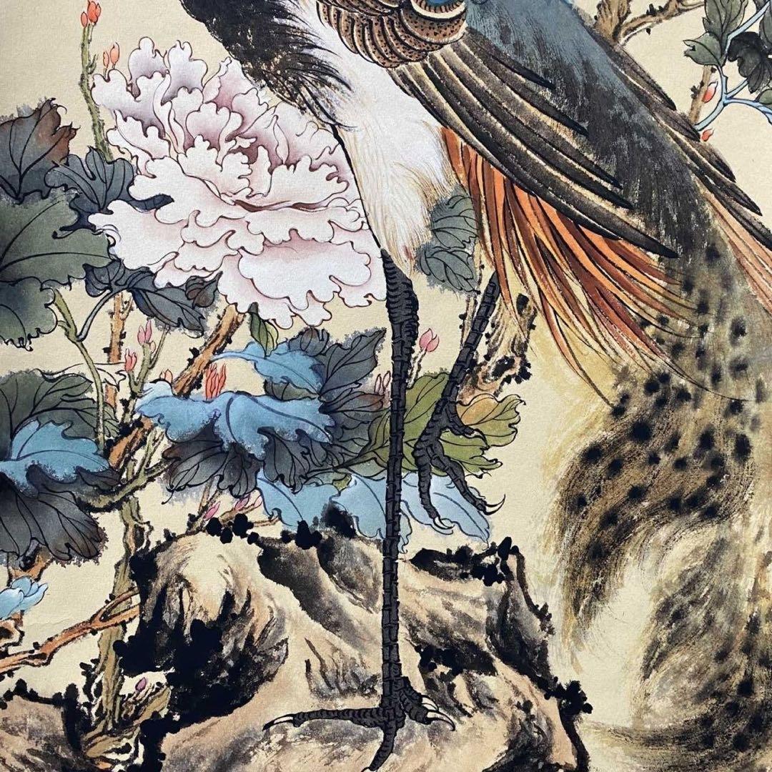 四尺中堂 中国花鳥画 清・沈銓 祥瑞図 掛軸 防伪証書付