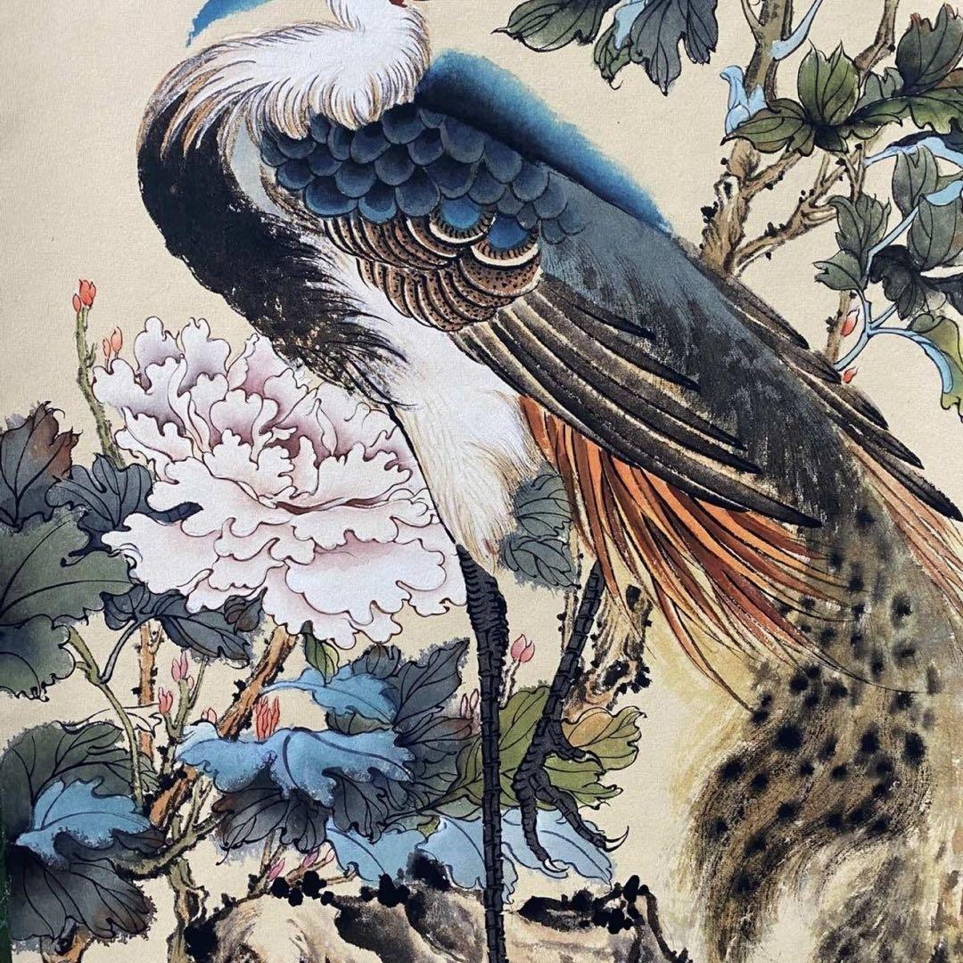 四尺中堂 中国花鳥画 清・沈銓 祥瑞図 掛軸 防伪証書付