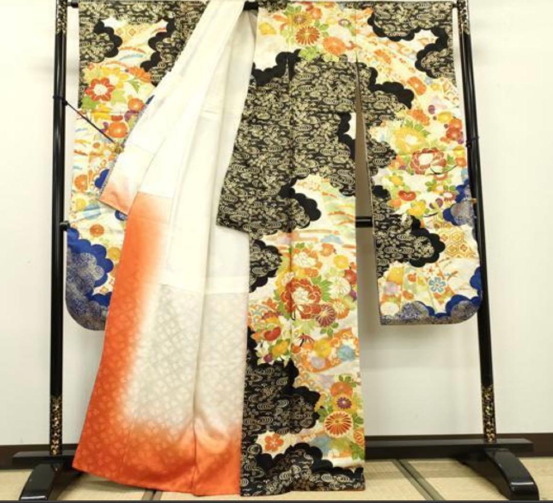 振袖フルセット6点M〜Lサイズ駒刺繍　雲取り金箔　正絹　売り切り終了