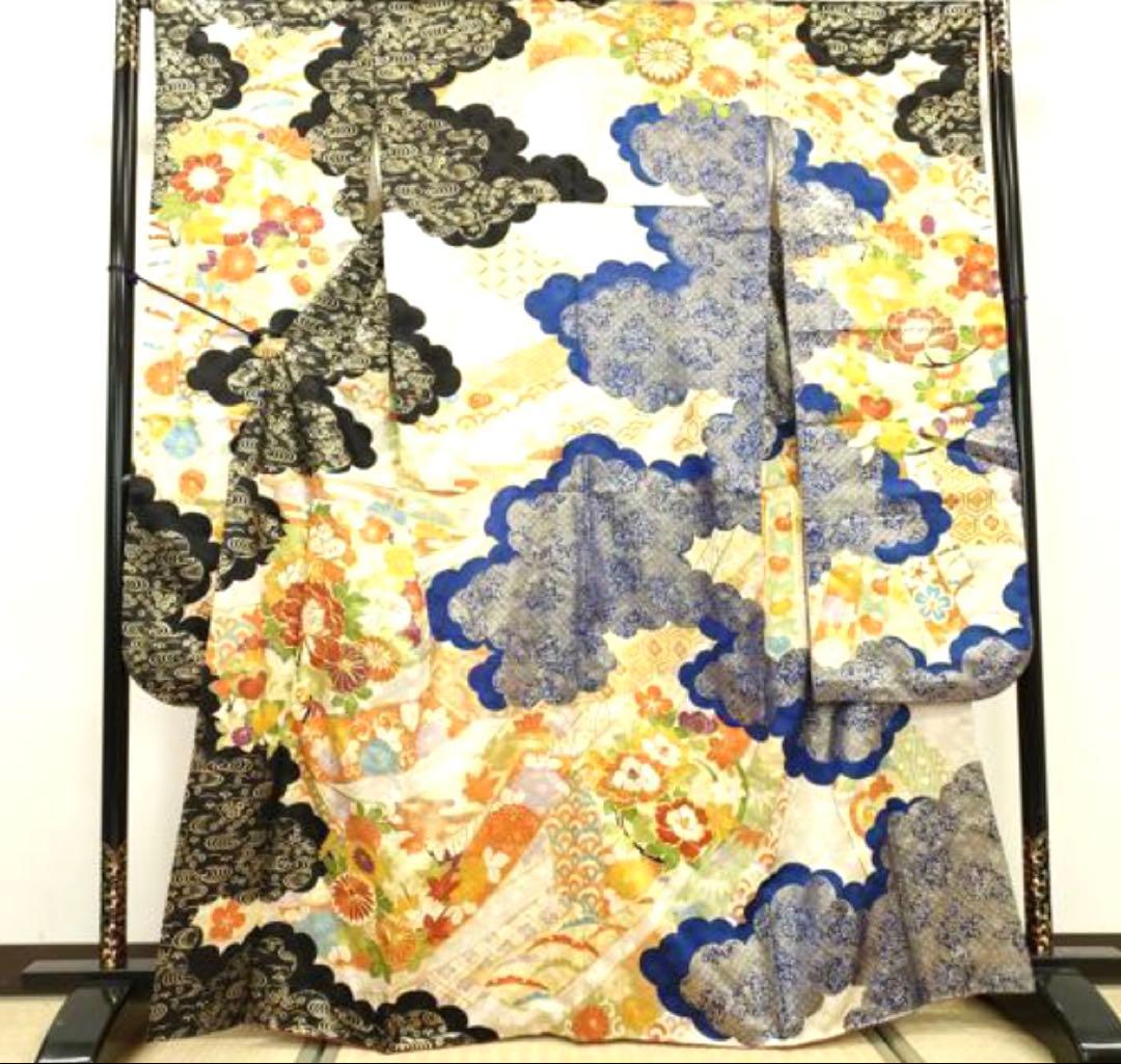 振袖フルセット6点M〜Lサイズ駒刺繍　雲取り金箔　正絹　売り切り終了
