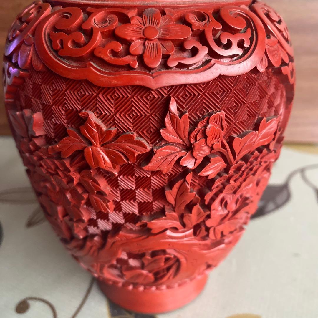 中国美術 花瓶 壷　彫漆　中国伝統工芸　 アンティーク　骨董品