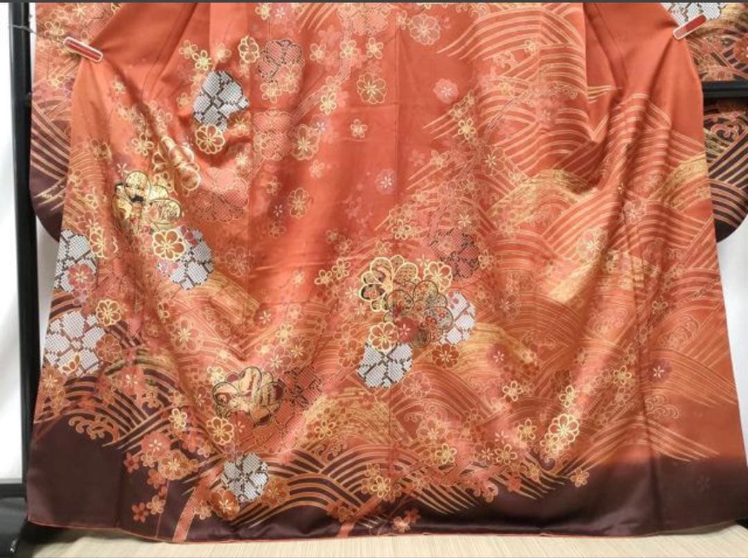 振袖 フルセット6点サイズM〜Ｌ駒刺繍　鴛鴦花文　暈し染め　金彩　正絹