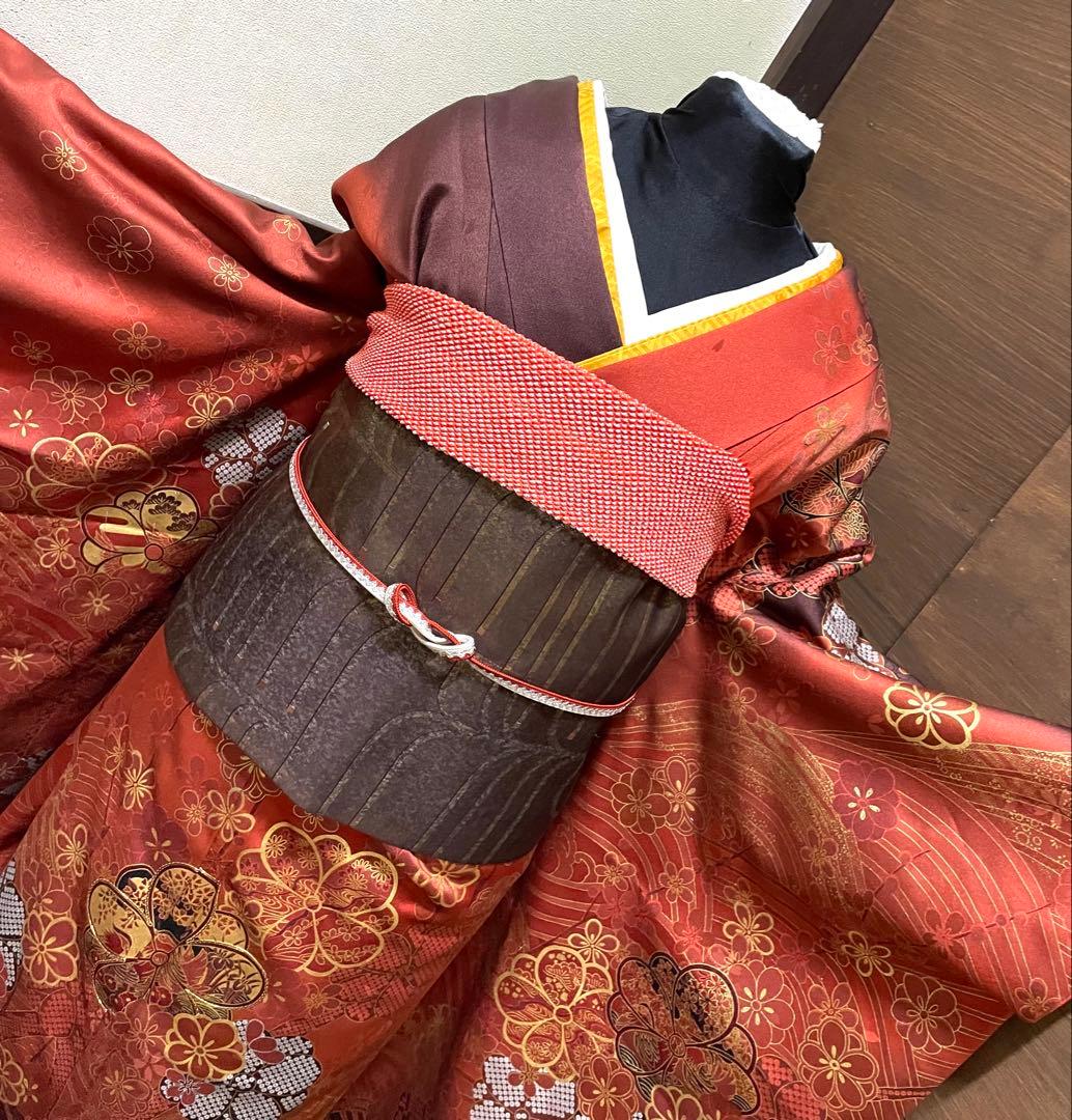 振袖 フルセット6点サイズM〜Ｌ駒刺繍　鴛鴦花文　暈し染め　金彩　正絹