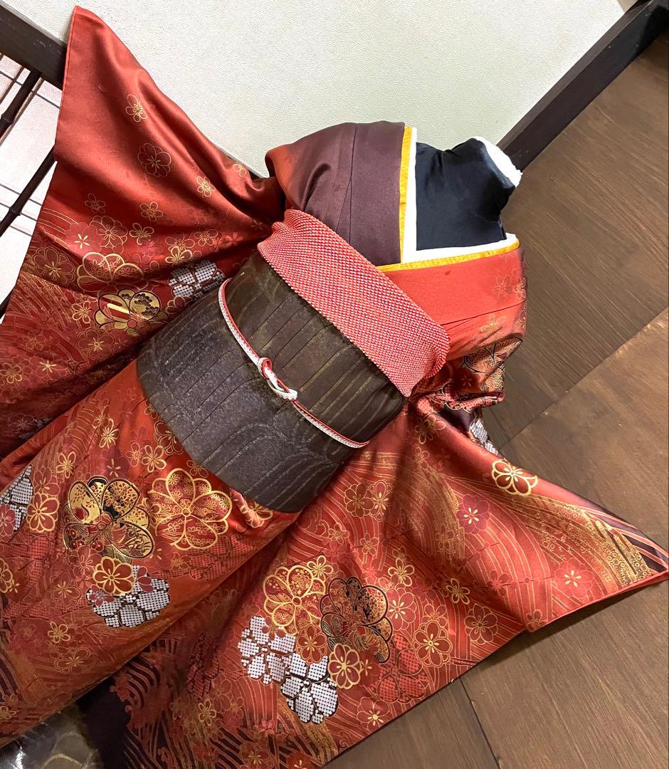 振袖 フルセット6点サイズM〜Ｌ駒刺繍　鴛鴦花文　暈し染め　金彩　正絹