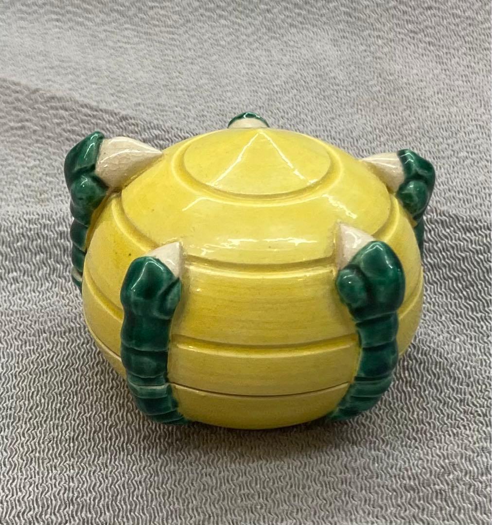 B15s  清閑寺窯　祥平造　黄南京宝珠香合　共箱　京都　茶道具香道具  竜