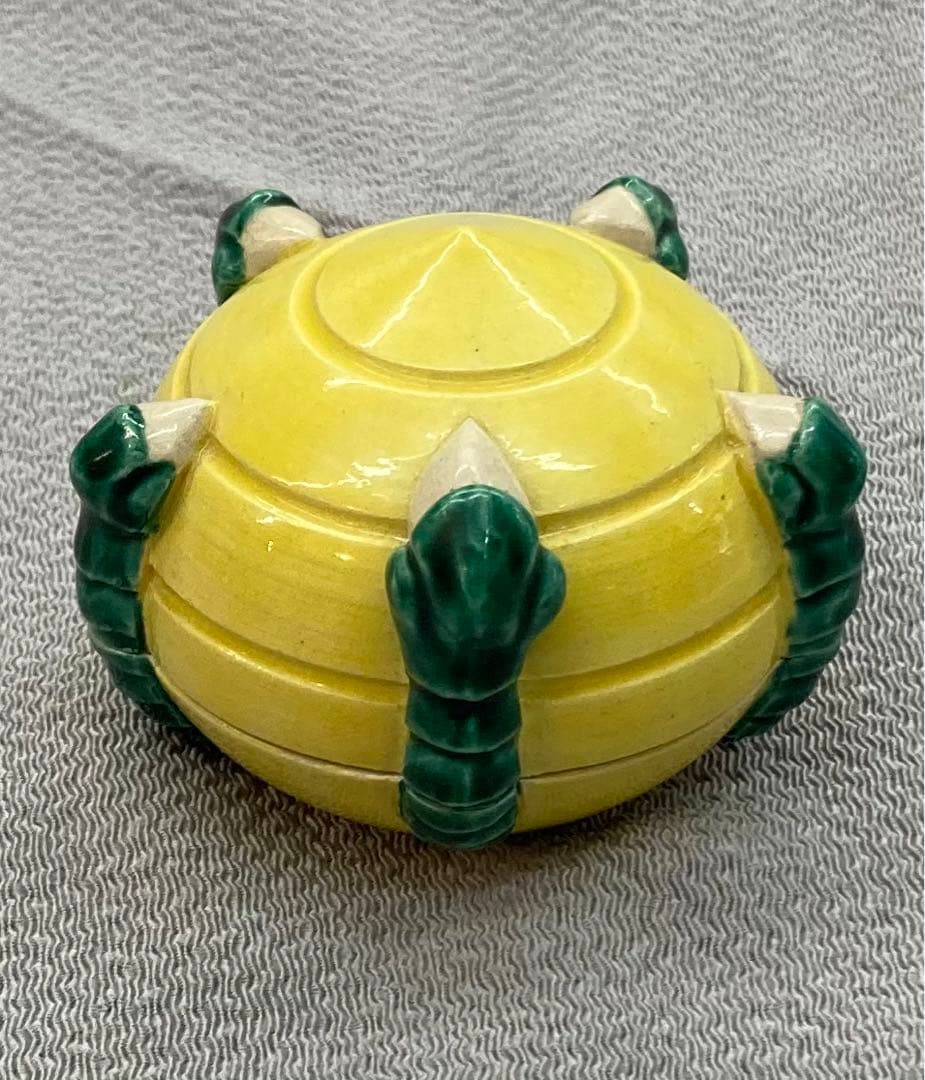 B15s  清閑寺窯　祥平造　黄南京宝珠香合　共箱　京都　茶道具香道具  竜