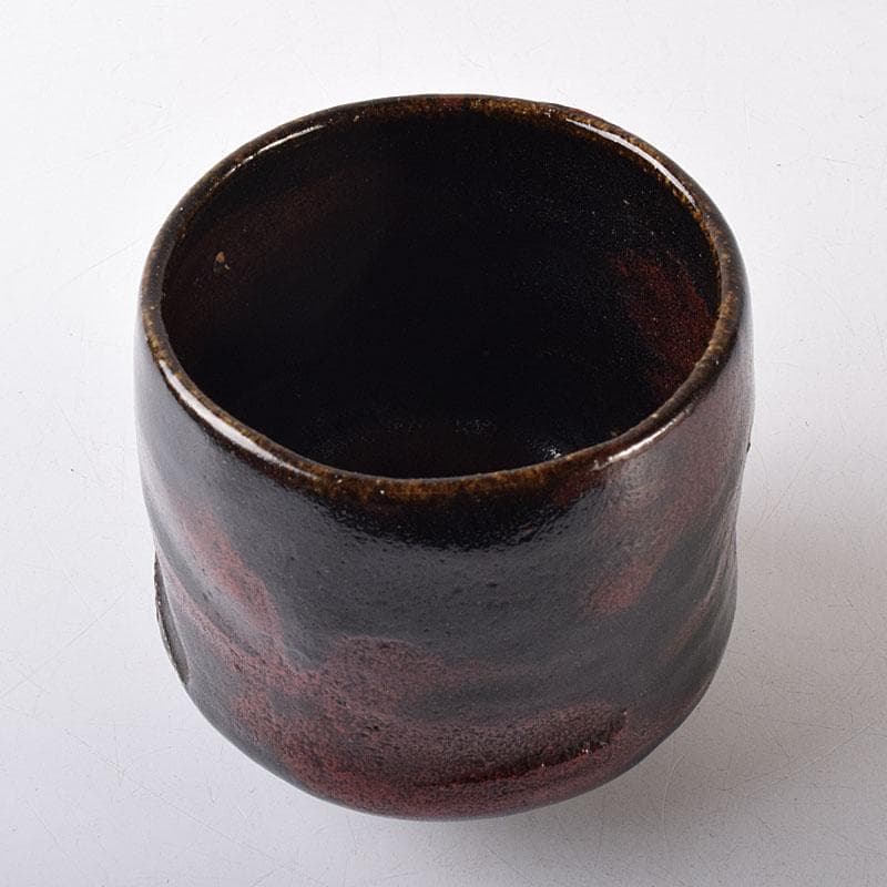 茶道具　楽吉左衛門作　黒楽筒茶碗　仕覆付　共箱　M　R8725