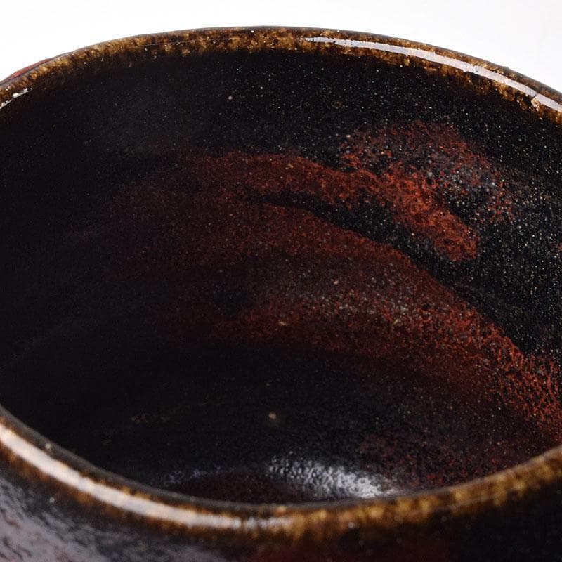 茶道具　楽吉左衛門作　黒楽筒茶碗　仕覆付　共箱　M　R8725