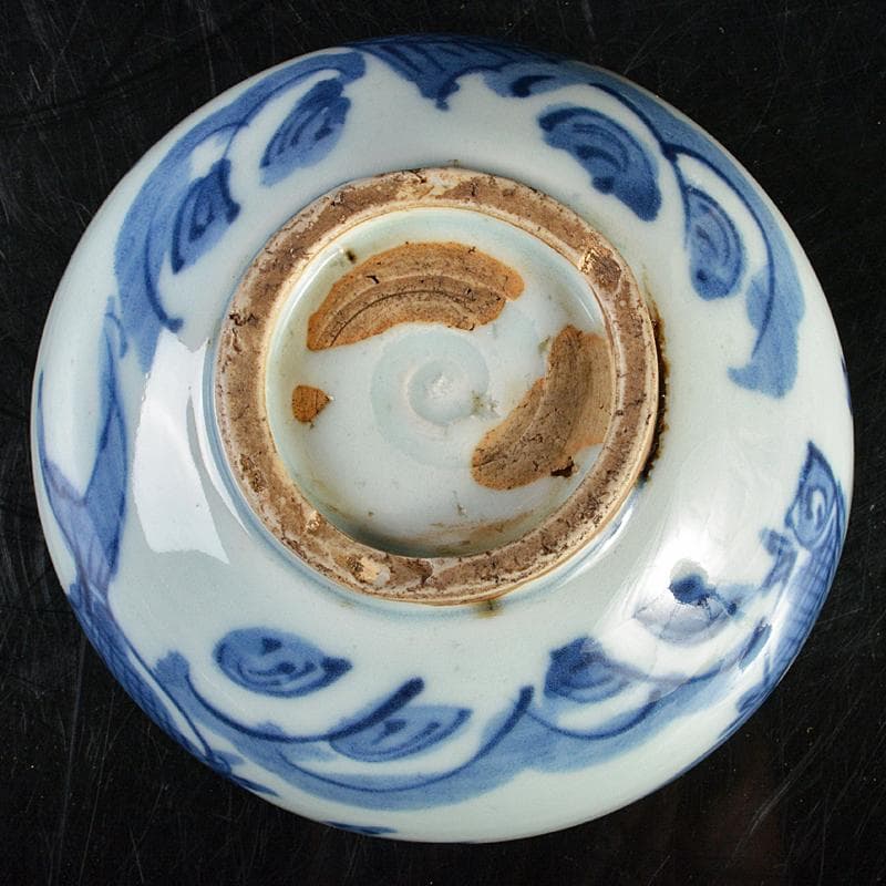 茶道具　古染付　魚波文 　煎茶碗　仕覆付　 表千家碌々斎極め箱　M　R7060