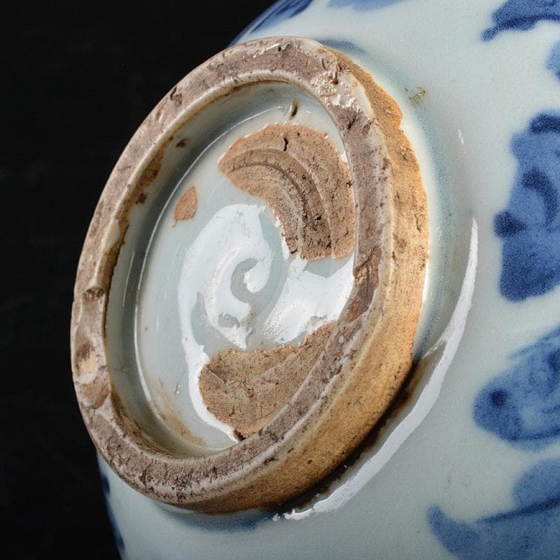 茶道具　古染付　魚波文 　煎茶碗　仕覆付　 表千家碌々斎極め箱　M　R7060