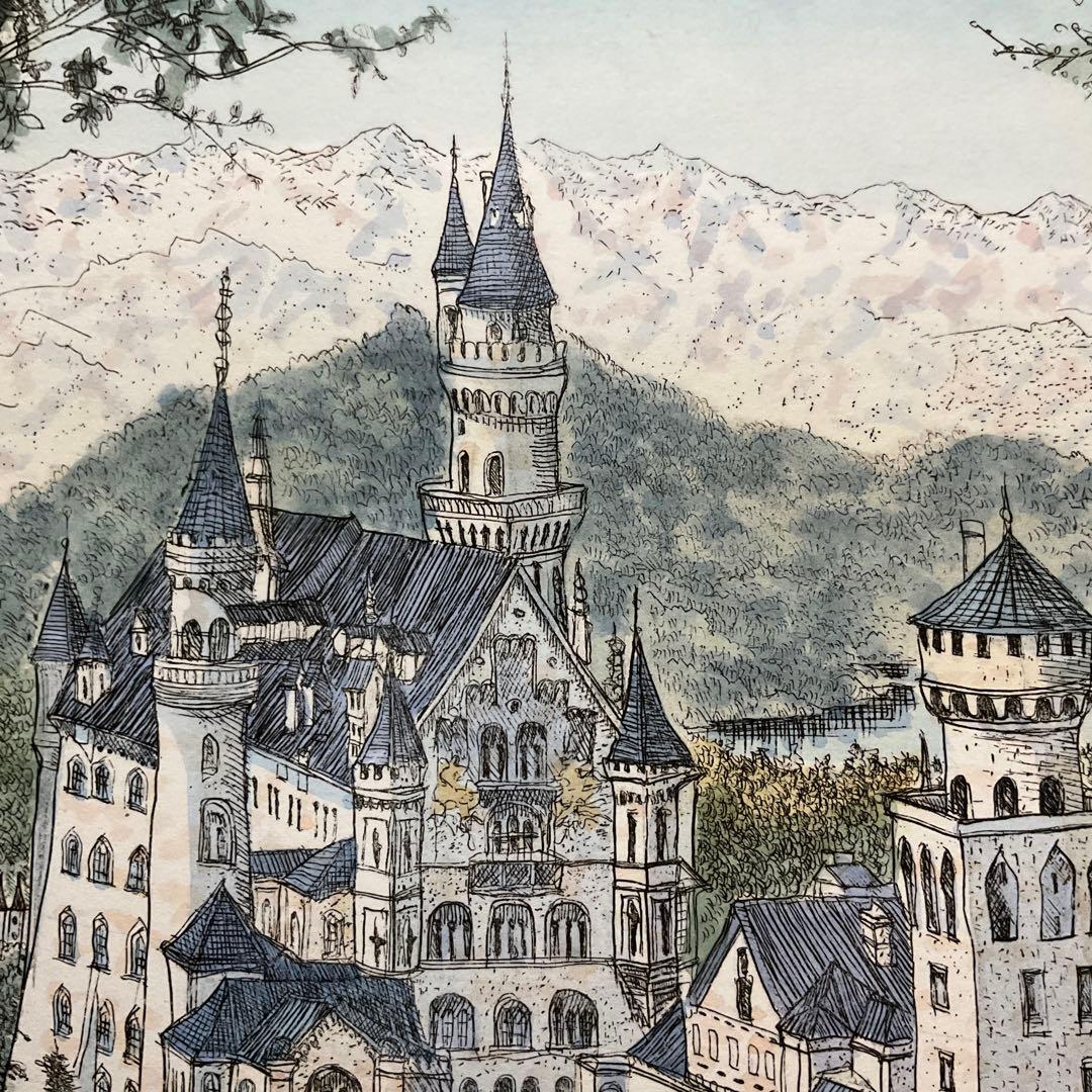 絵画・額縁・版画・織田義郎・新品未使用・ドイツ・城・美術品・インテリア・雑貨