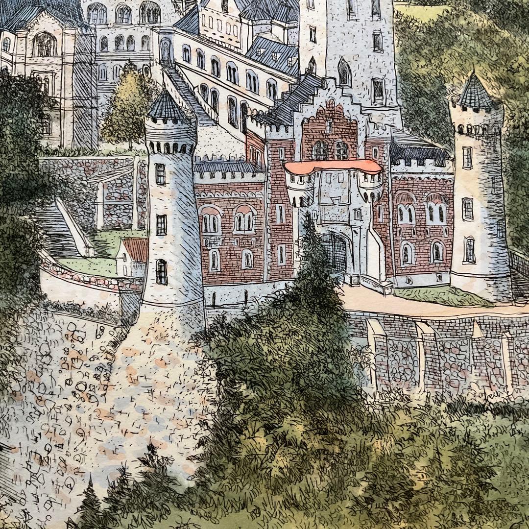 絵画・額縁・版画・織田義郎・新品未使用・ドイツ・城・美術品・インテリア・雑貨