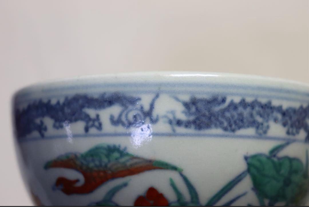 中国　清時代　斗彩　蓮鳥紋　大清光緒年製銘