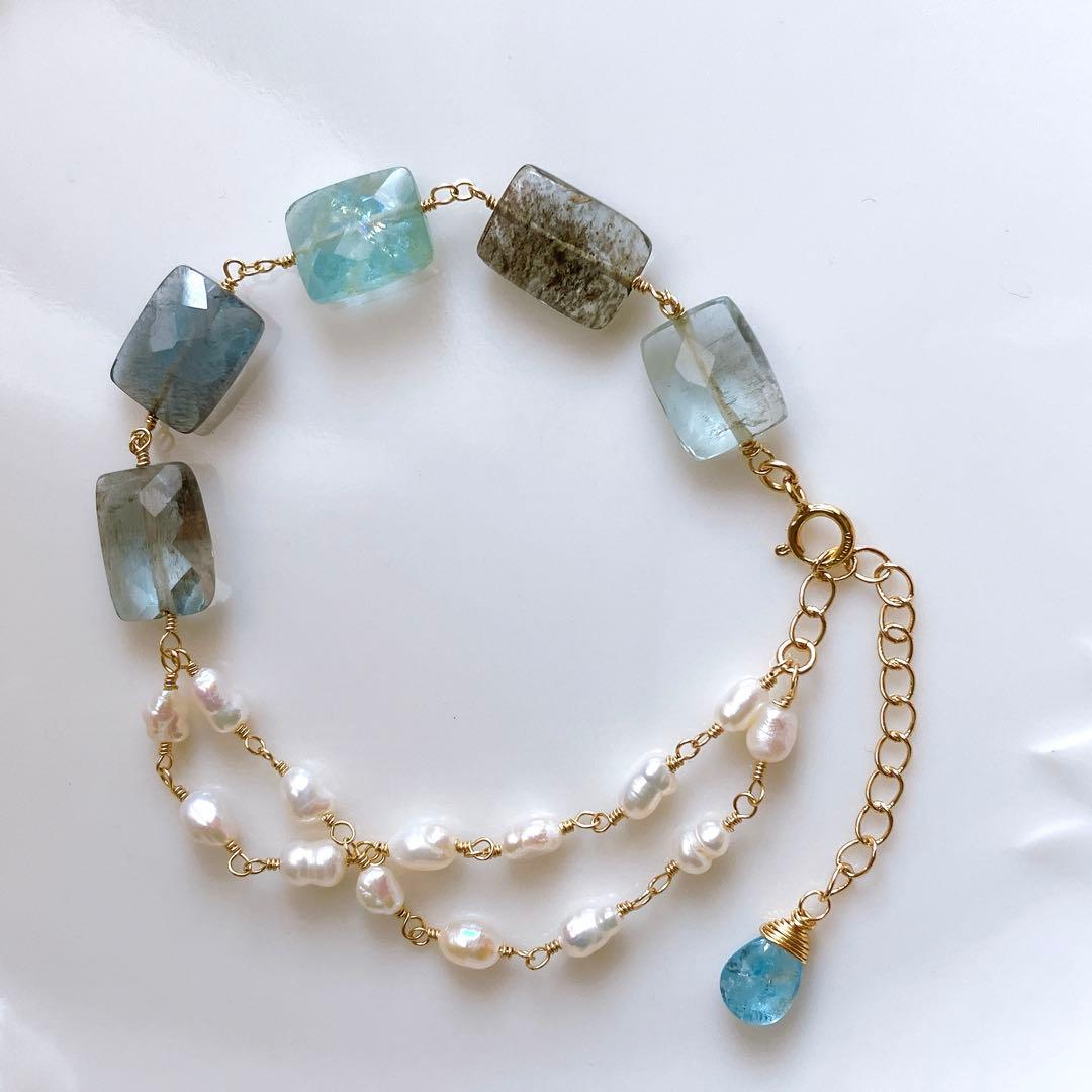 Kaya◆高品質✧スイスブルートパーズ×ブルームーンストーンブレスレット