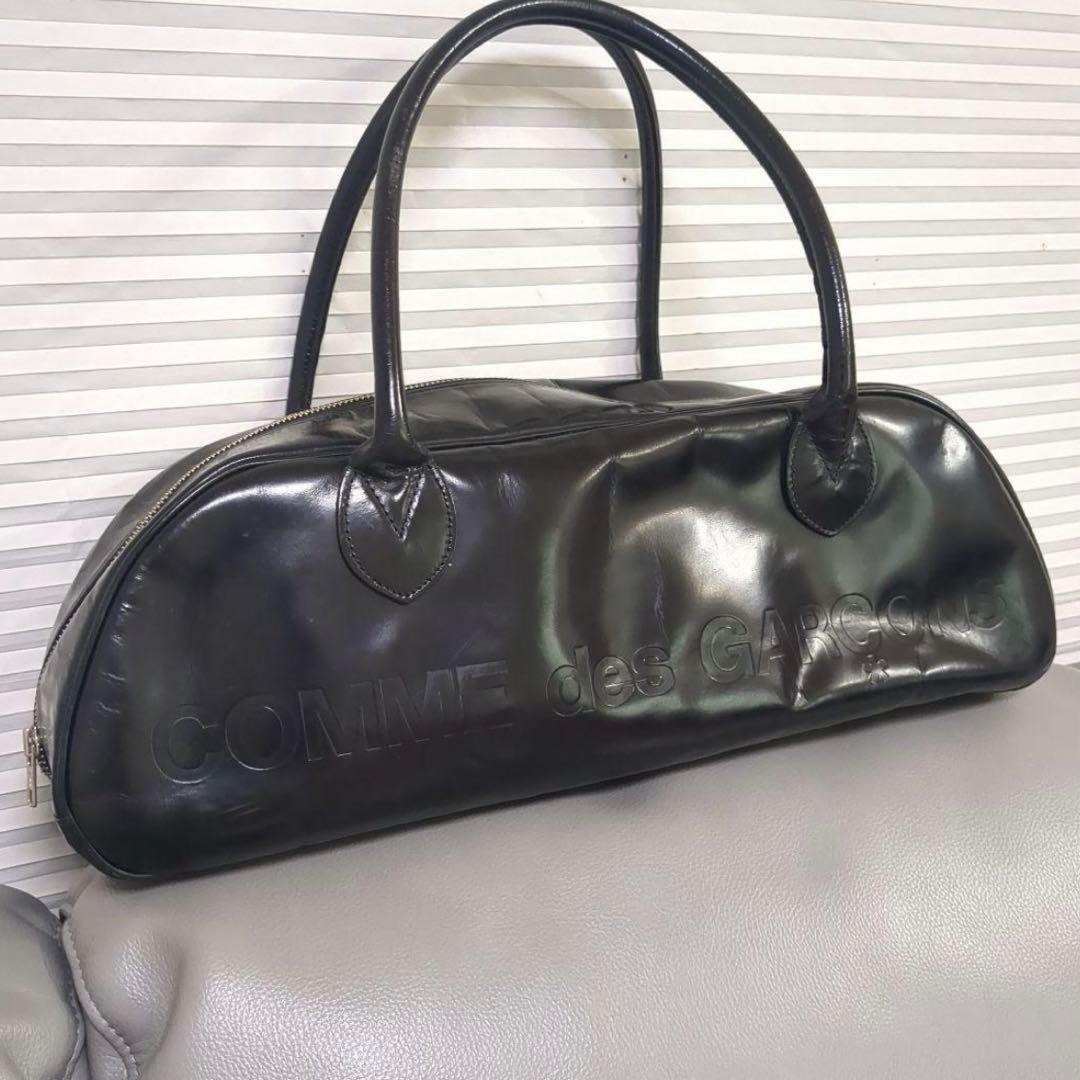 COMME des GARÇONS 黒 レザー ロゴ ボストンバッグ