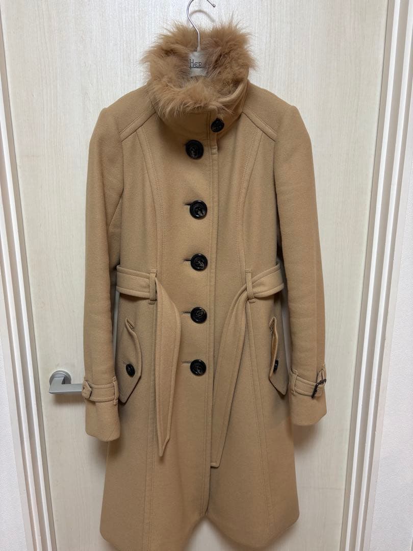 【美品】バーバリーブルーレーベル アンゴラフォックスファー ロングコート38