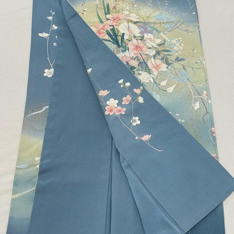 ゆりのはな　訪問着　十日町友禅作家　日本画家　白鳥映雪　SS寸　正絹　L103