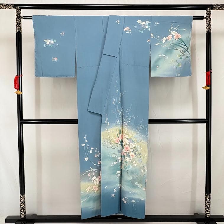 ゆりのはな　訪問着　十日町友禅作家　日本画家　白鳥映雪　SS寸　正絹　L103