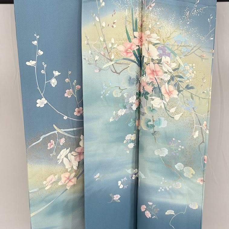 ゆりのはな　訪問着　十日町友禅作家　日本画家　白鳥映雪　SS寸　正絹　L103
