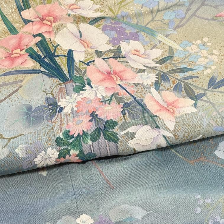 ゆりのはな　訪問着　十日町友禅作家　日本画家　白鳥映雪　SS寸　正絹　L103