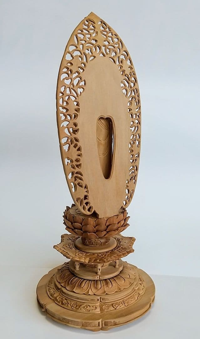 阿弥陀如来立像 5寸 #659+#557 円台座 宝相華唐草 ◆白檀 木彫 仏像