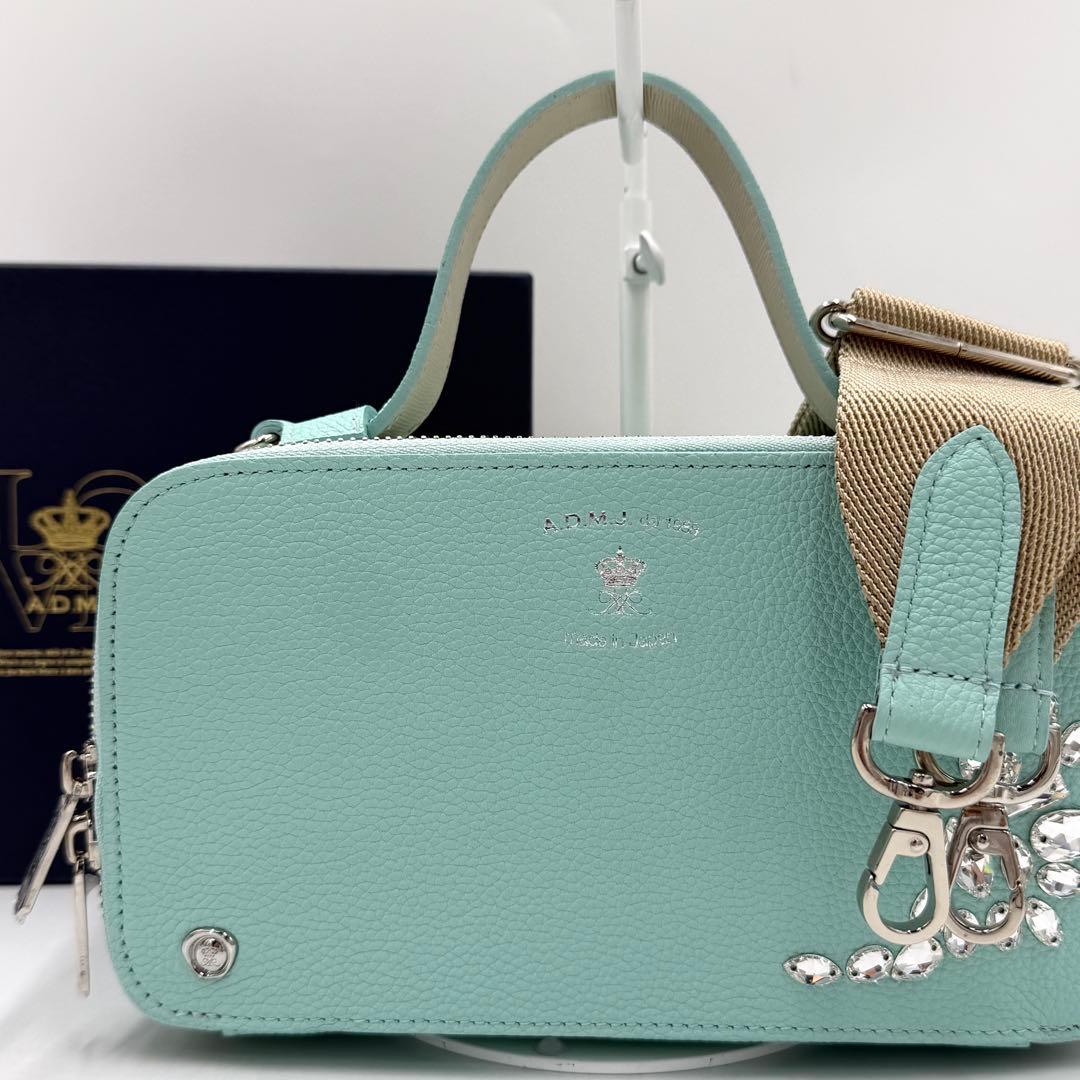 【美品】ADMJ ショルダーバッグ スワロフスキー モーツァルト ミントグリーン