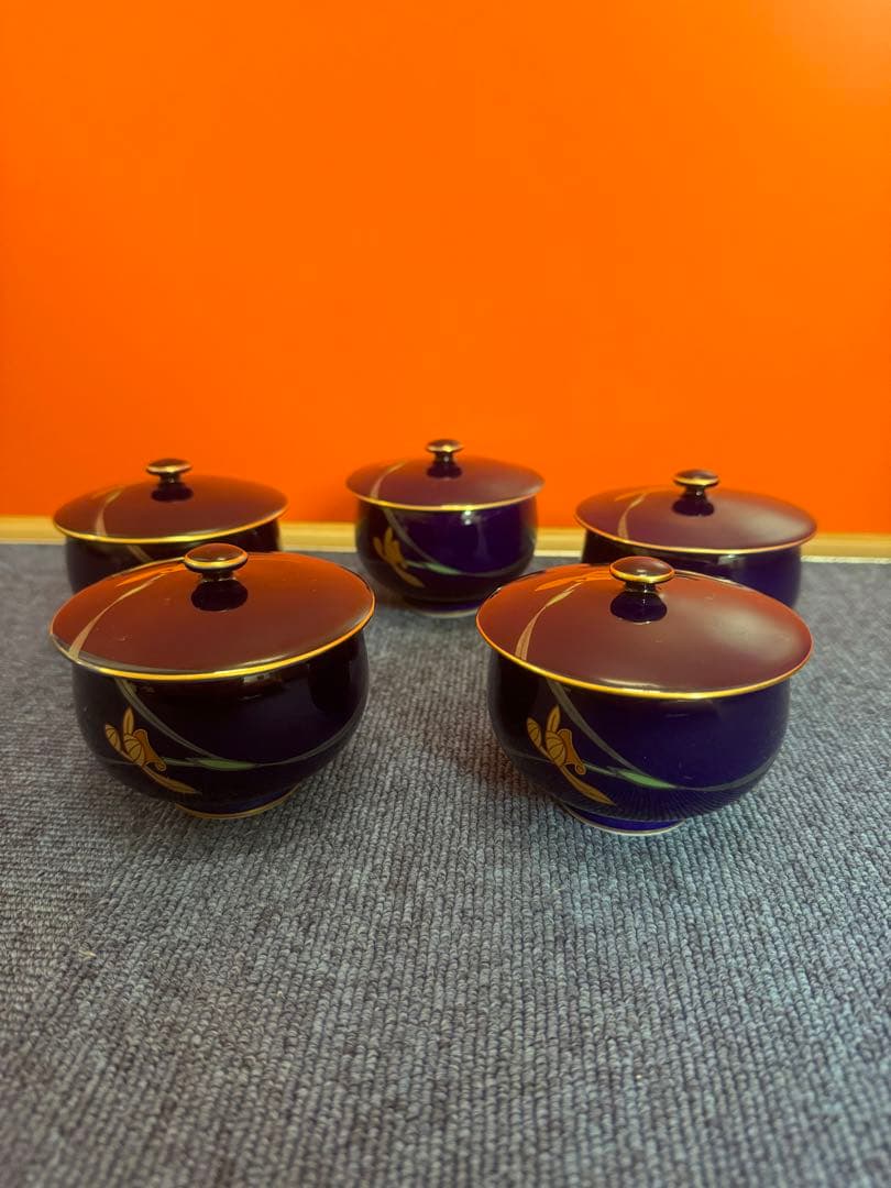 1958 香蘭社　金彩　湯呑蓋付　5客