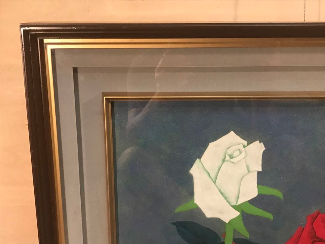 佐藤昭三　「紅白薔薇」　日本画１０号　直筆サイン・落款有り