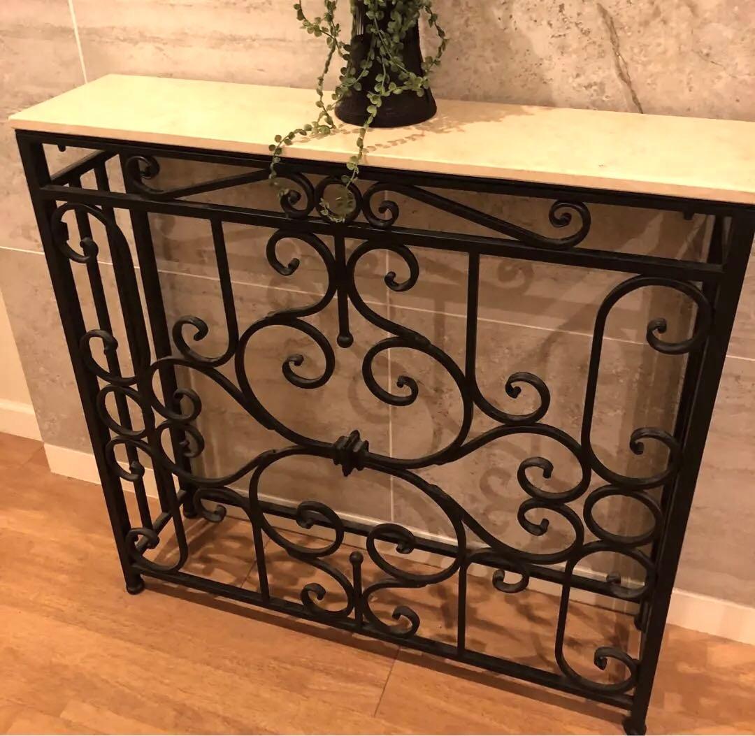 輸入家具アイアンコンソール　サイドテーブル　大理石