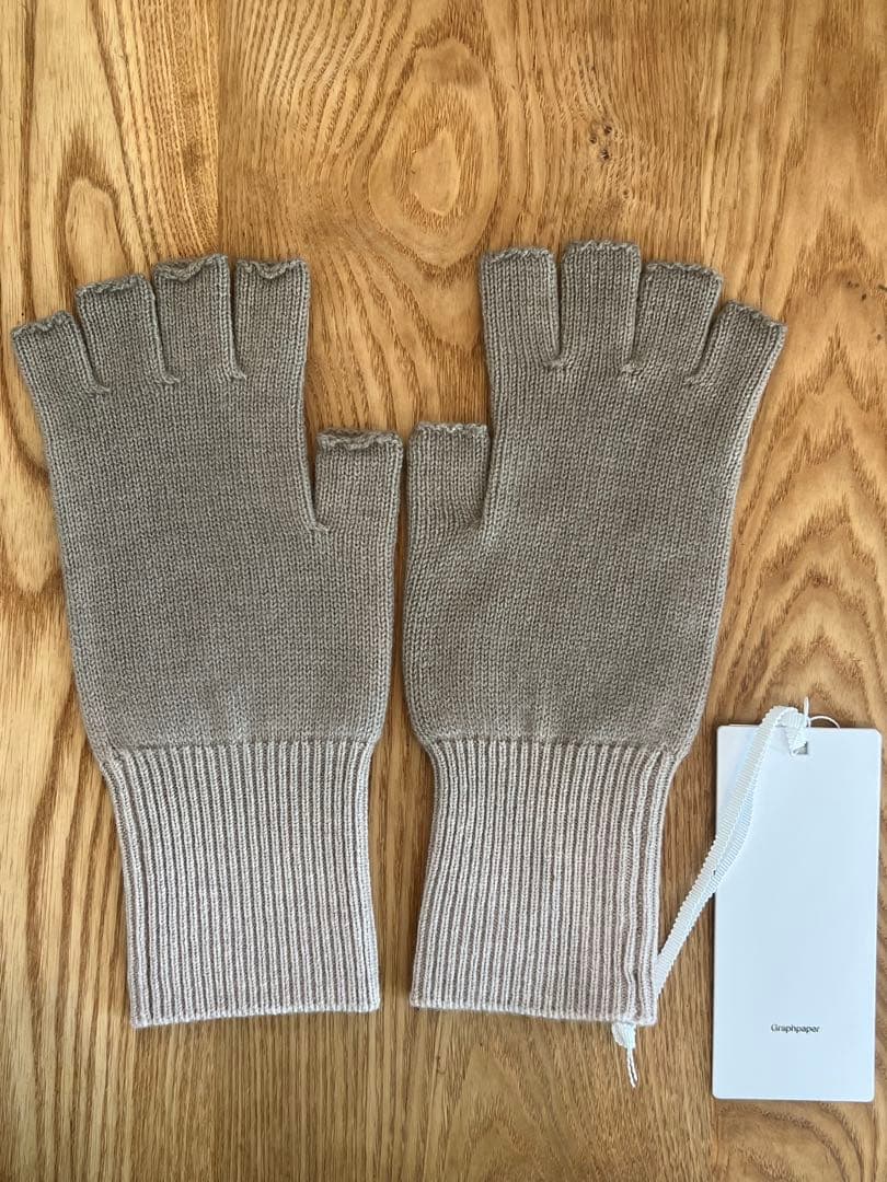 Graphpaper フィンガーレスニットグローブ　グレーxベージュ
