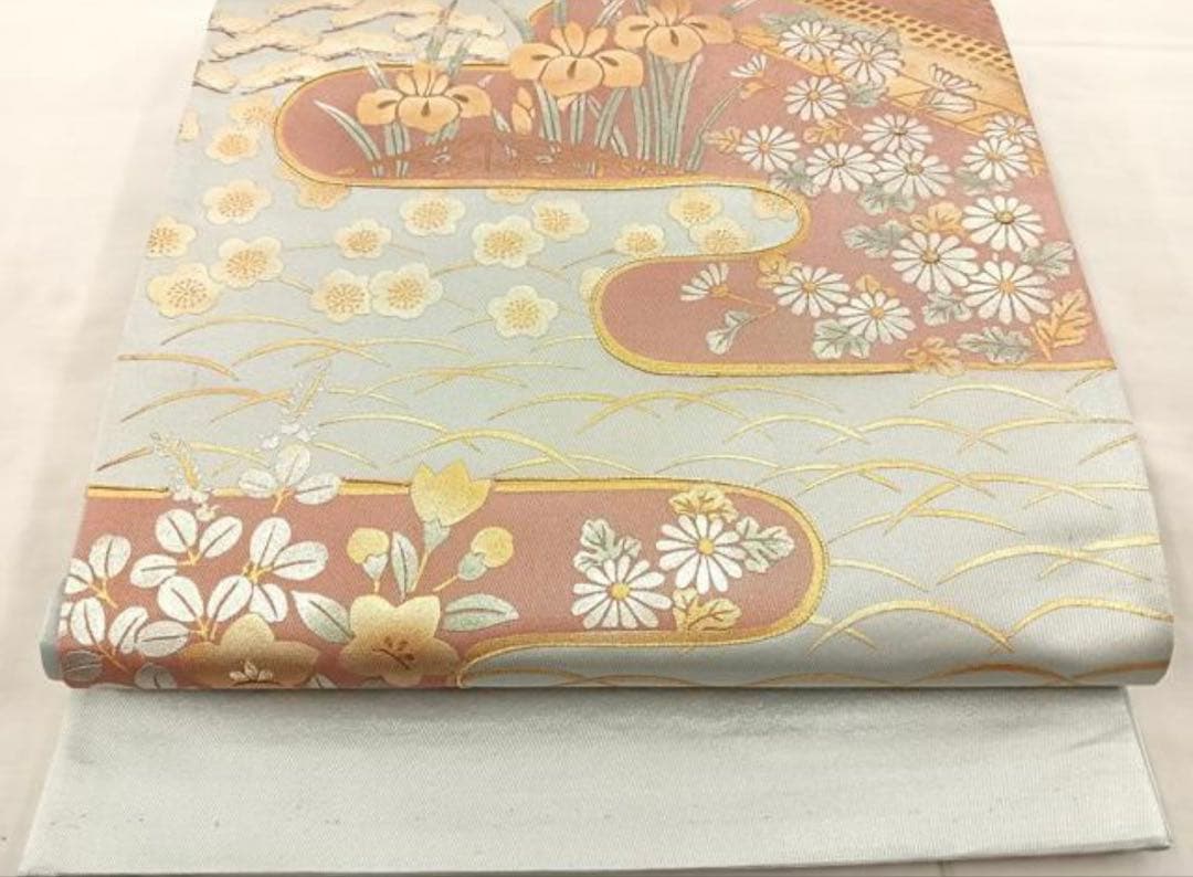 振袖 フルセット6点M〜Lサイズ赤と緑の花柄刺繍　正絹　売り切り終了