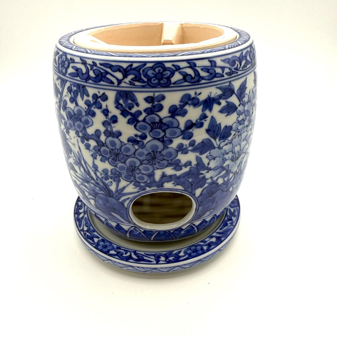 煎茶道具 涼炉 染付花鳥 高野昭阿弥作