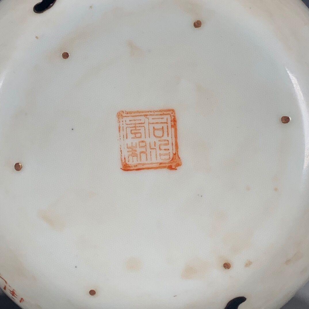 清代の同治  五彩粉彩博古図査義興鼎  花提梁やかん  急須    現代工芸品