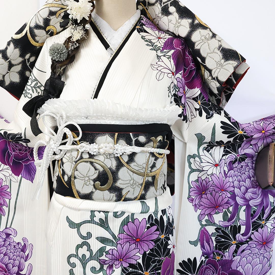 極美品！希少！◆ 振袖7点セット ◆丈162cm人気ホワイト系フルセットSv15