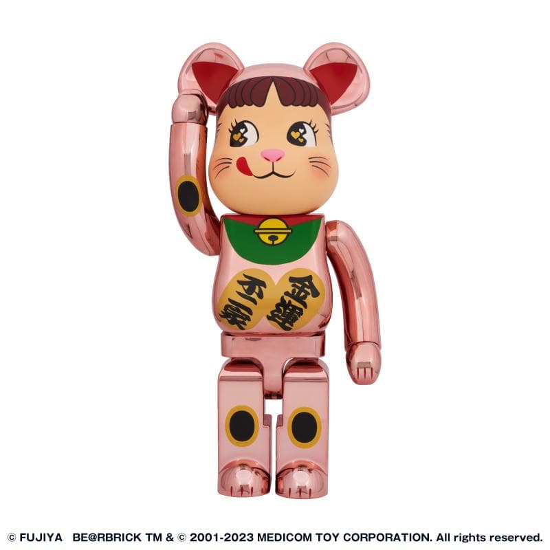 BE@RBRICK 招き猫 ペコちゃん 金運ダブル小判 桃金メッキ 1000%