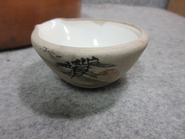 萬古焼 色絵 風景図 煎茶器セット 茶櫃付き [B25249]