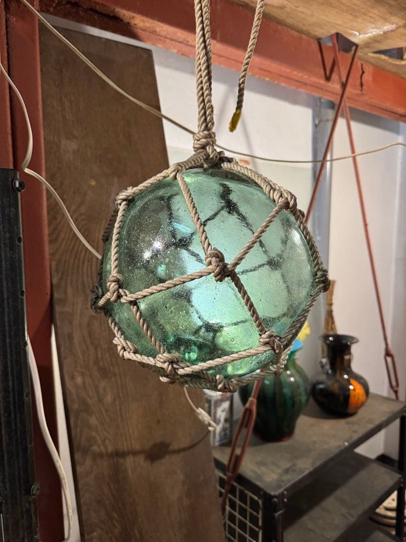 ビンテージ 網掛けガラスランプ