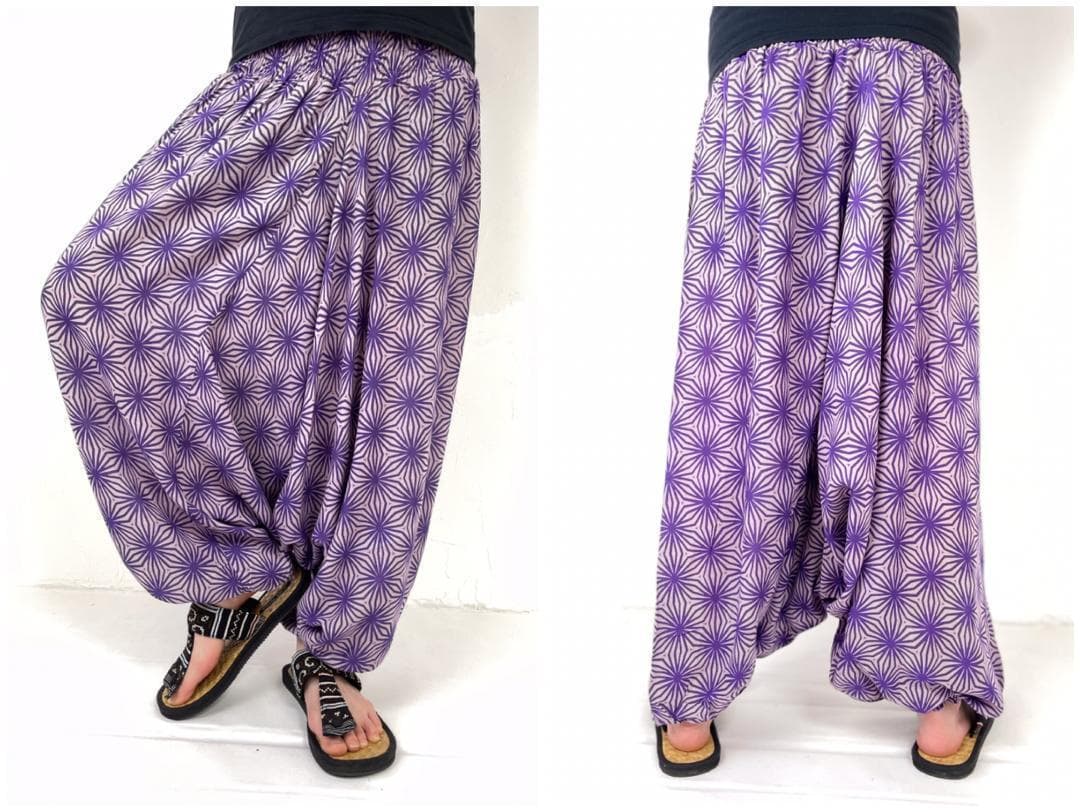 【新品】サルエルパンツ ヨガ 250麻の葉柄　男女兼用　パープル　A947