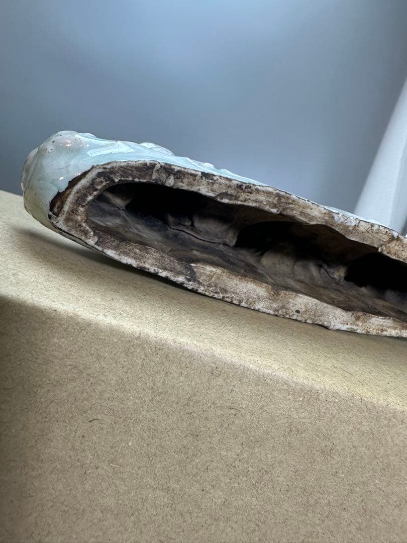 中国美術 文房具 青白磁 筆架 木彫龍 硯 二件